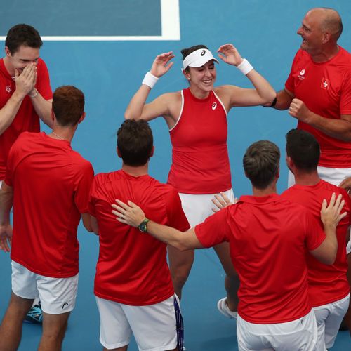 Switzerland huddle v Belgium celebration