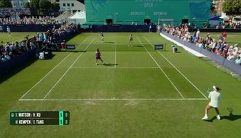 Heather Watson and Mingge Xu win entertaining doubles point in Eastbourne